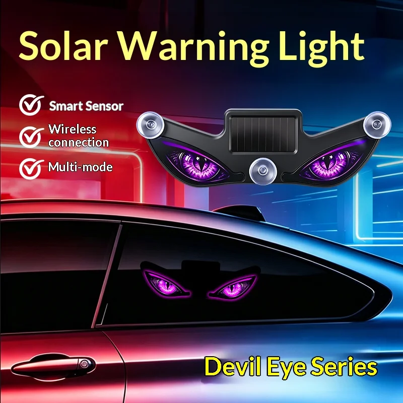 Solar Powered Car Neon Light Wireless Cool DEMON EYE Led Ambient Light Suction Cup USB Rechargeable Atmosphere Breathing Lamp image 2