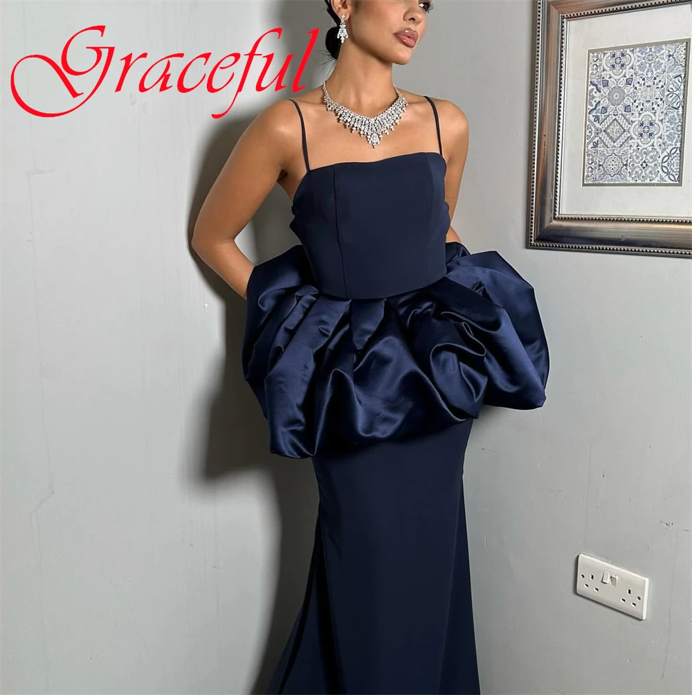 Personalizado delicado azul jérsei vestido de noite de alta qualidade sem alças alças espaguete vestido de cocktail clássico vestido de baile