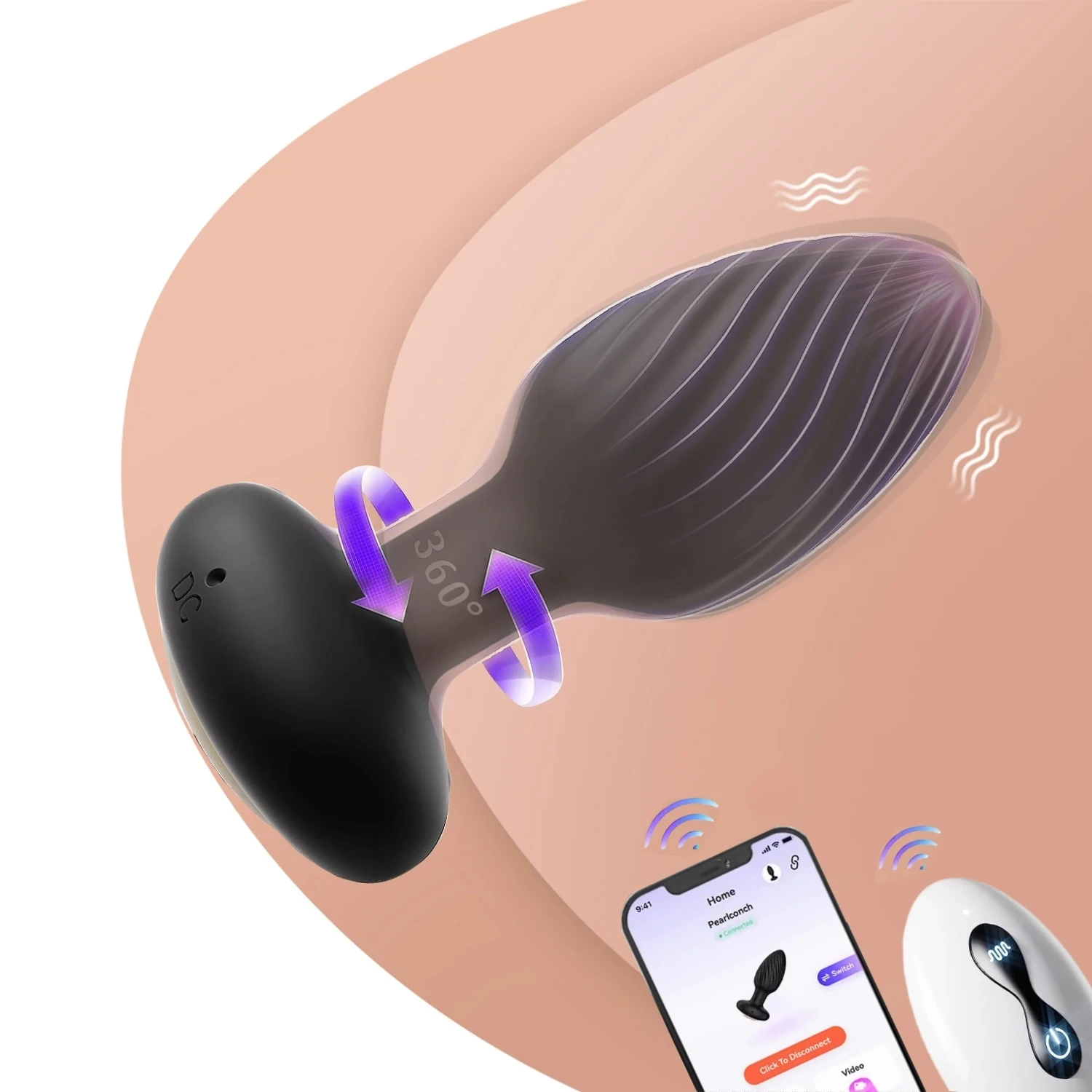 360 회전 진동 애널 플러그 앱 리모컨 엉덩이 플러그 진동기, 7 단 속도, 전립선 마사지, 엉덩이 플러그, 남성 여성 섹스 토이