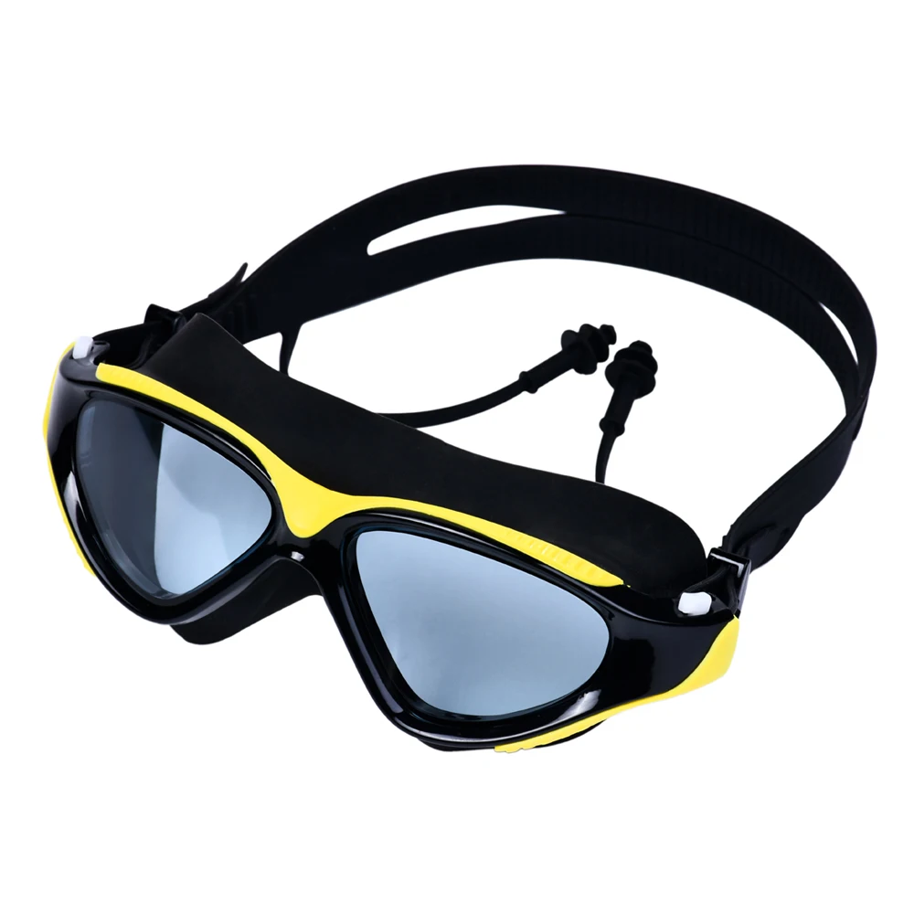 Adult Swimming Goggles High-Definition One-Piece Earplugs Goggles Waterproof Fog-Proof Men and Women Big Frame Swimming Goggles
