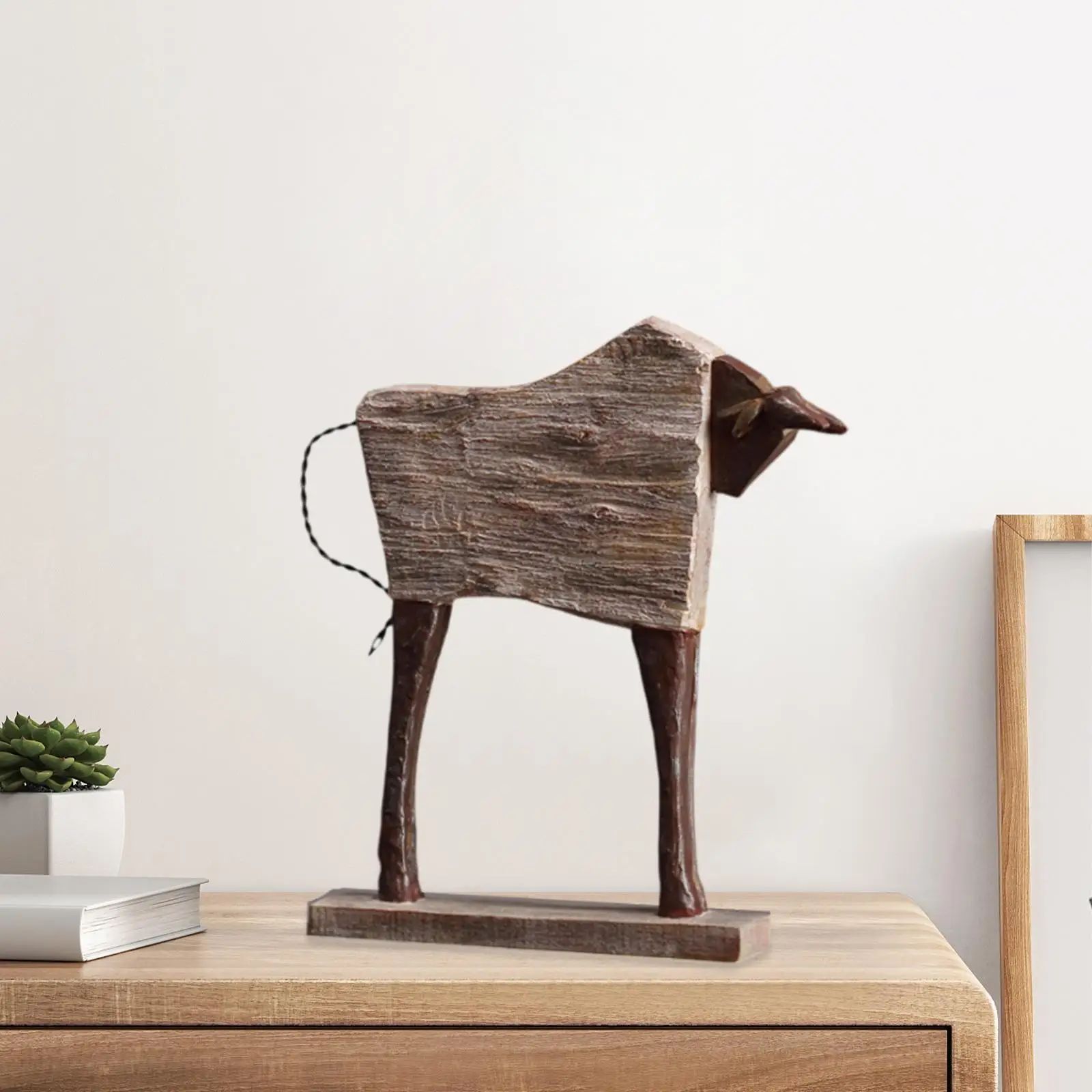 Bull Statue Desktop Decoration Abstract Art Decorative 25x6.5x30cm Hand Painted Resin Ox Sculpture for Home Office Versatile