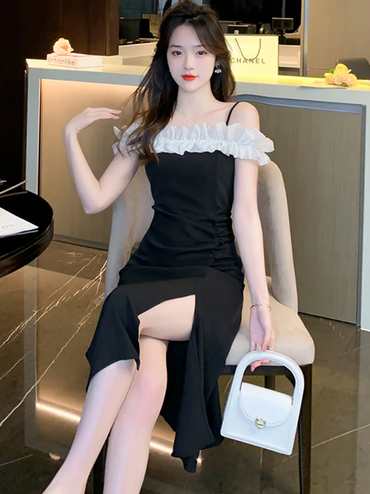 Luxury Bodycon Ruffled Sling Sexy Club Dress Women Summer Green Chic Off Shoulder Dress 2024 Elegant Casual Festival Party Dress