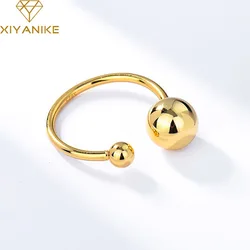 XIYANIKE 2022 Glossy Big Small Ball Open Cuff Rings For Women Girl New Fashion Trendy Jewelry Gift Party Wedding кольцо женское