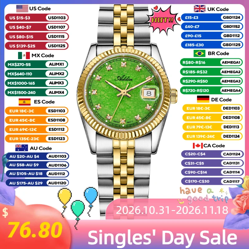 ADDIES 28mm Business Watch for lady Calendar Waterproof Watches Sapphire Glass Stainless Steel Fashion Watches for Women AW25915
