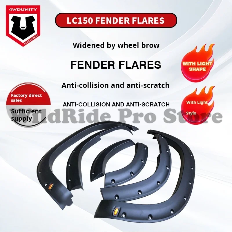 

6PCS For Toyota Land Cruiser Prado LC150 2018+ Textured ABS Fender Flares with LED Light Wide-Coverage Wheel Arch Extensions
