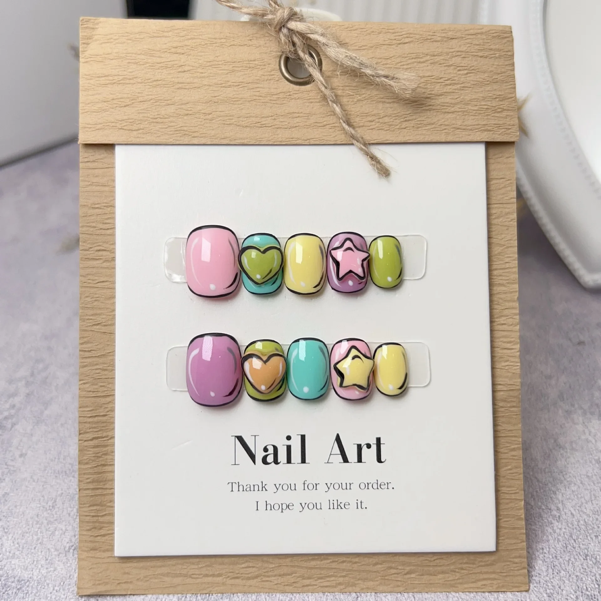 10Pc Cartoon False Nails Handpainted Nail Art Cute Funny Fake Nails Handmade Nail Tip Ballet Press on Nails Short Full Over Nail