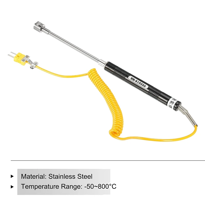 K Type Probe Sensor Temperature Probe Sensor Stainless Steel -58 To1472°F (-50 To 800°C) 6.6Ft 15Mm OD