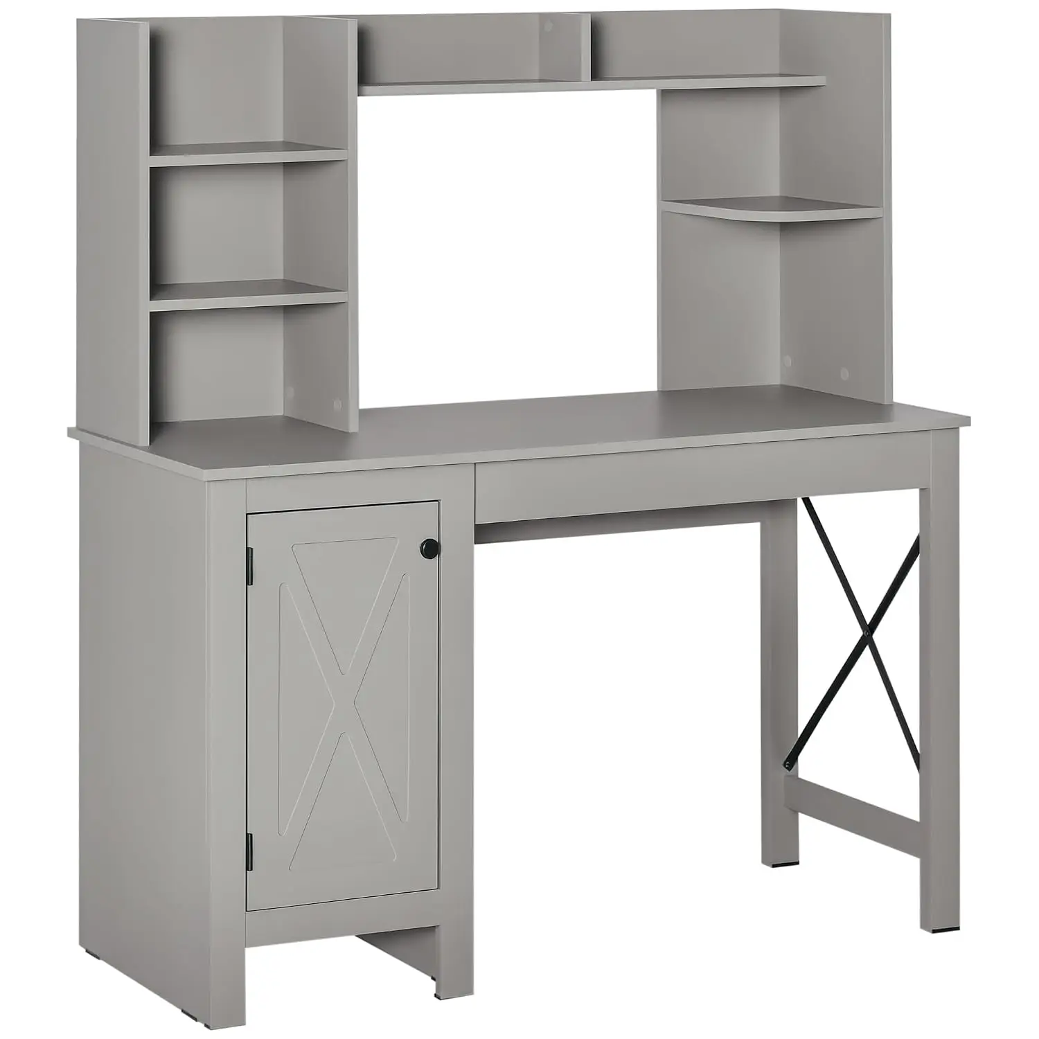 Farmhouse Computer Desk with Hutch & Cabinet Storage Light Gray Home Office Study 47 Inch, Customized