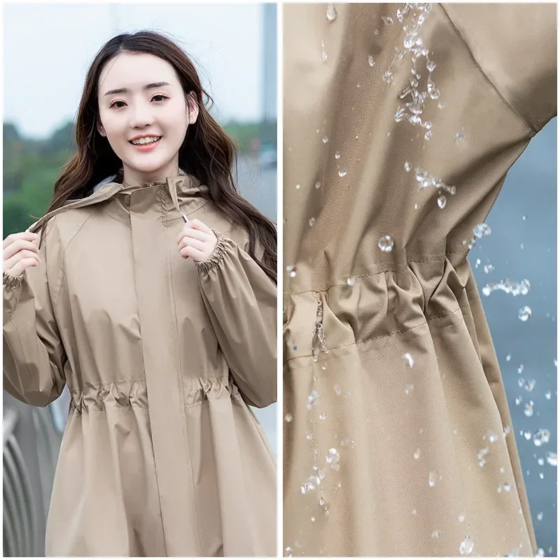 Fashion Women Long Rain Coat Impermeable Raincoats Hooded Zipper Outdoor Hiking Travel Rainwear Waterproof Rain Jacket Poncho