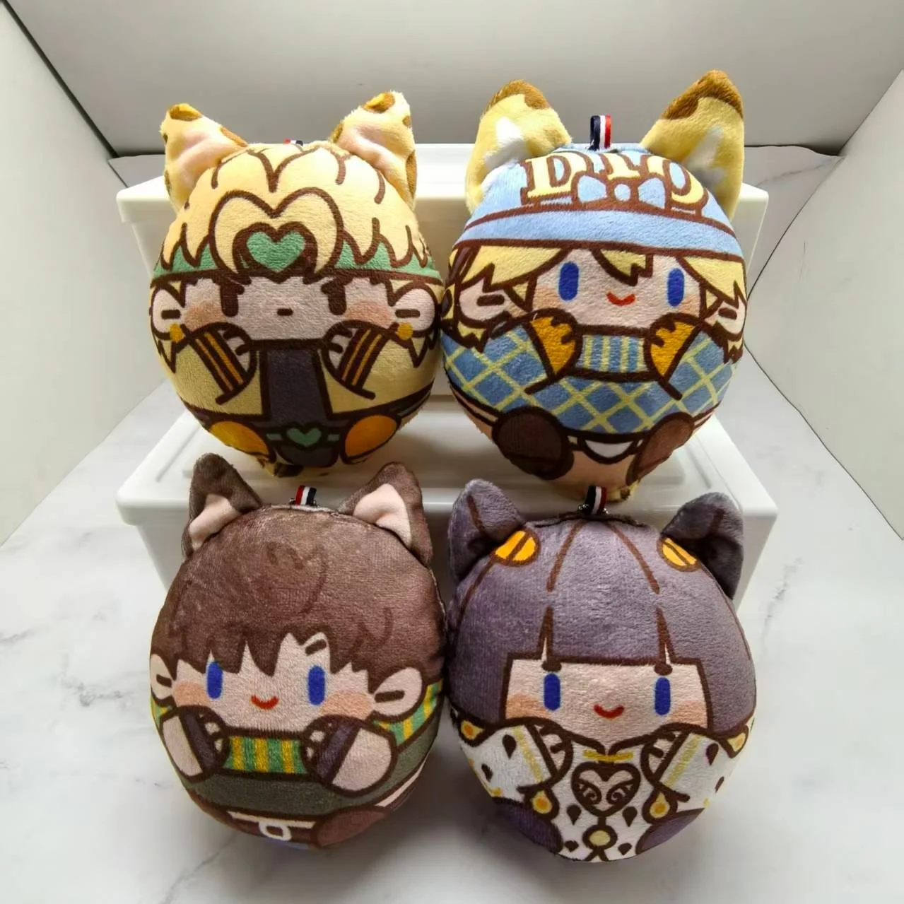 Anime JoJo Jotaro Omanjuu Plush Keychain SBR Johnny Gyro DIO Cute Cat Ear Squeaky Stuffed Doll Pendant For Backpack Decor Fans