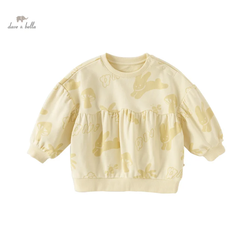 Dave Bella 2024 New Spring Girl's Baby Children Top Sweatshirt Casual Fashion Lovely Gentle Sweet Print Undershirt DB1248118