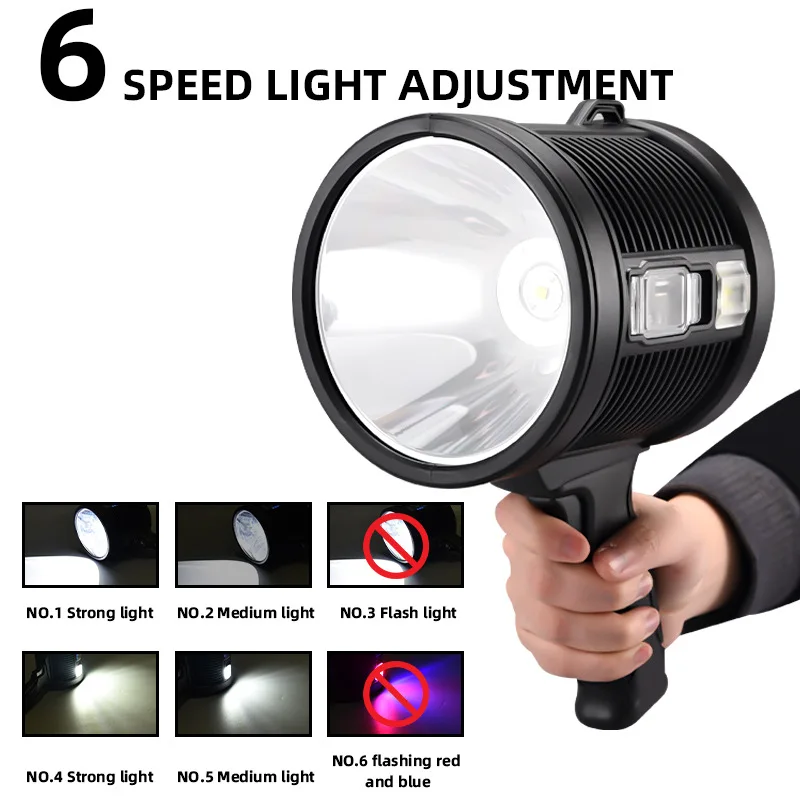 Portable LED Solar Panel Flashlight Red+Blue+Yellow Lantern type-C Rechargeable Hunting Light Power Bank Spotlight Fishing Light