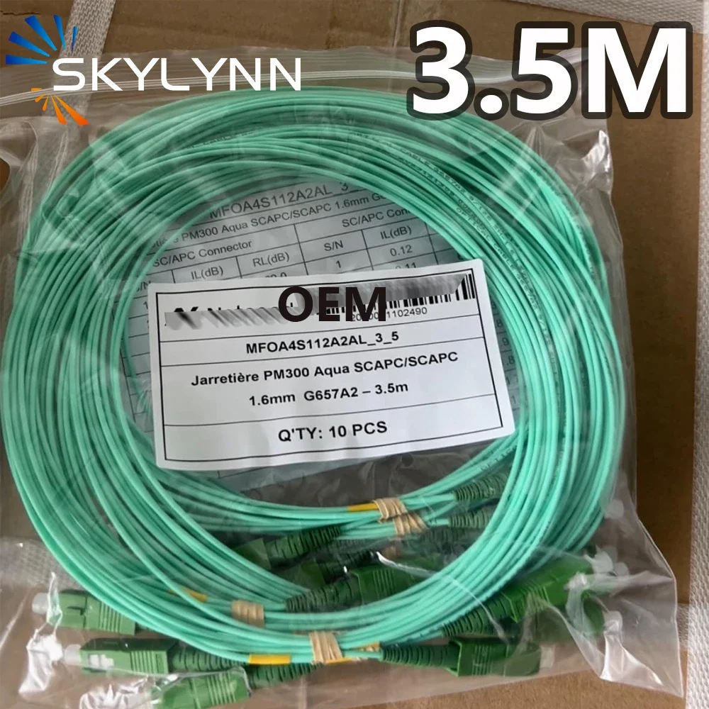 NEW OEM 50/100PCS G657A2 3.5m Aqua Fiber Optic Garter 1.6mm Fibe Core SC APC Fiber Optic Patch Cord Simplex Fiber Optic Cables