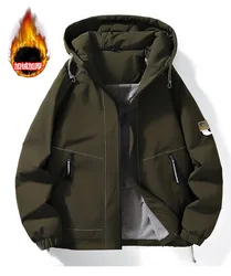 Waterproof Windbreaker Cargo Jacket Men Hooded Fleece Coat Fashion Casual Solid Jackets Men Outdoor Thick Warm Winter Coats Male