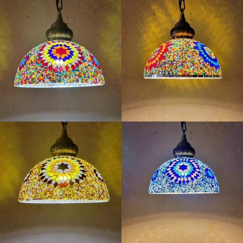 Exotic Romantic Turkish Aisle Light Classical Mosaic Collage Glass Chandelier Entrance Restaurant Foyer Single Head Lamp