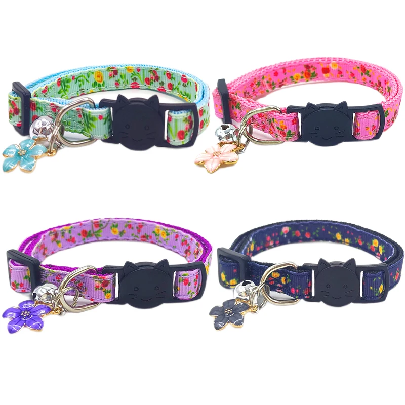 Hot sell Pendant Flower Cat Collar with Bells Breakaway Cat Collars Adjustable Collars for Cats and Puppy Outdoor Pet Supplies