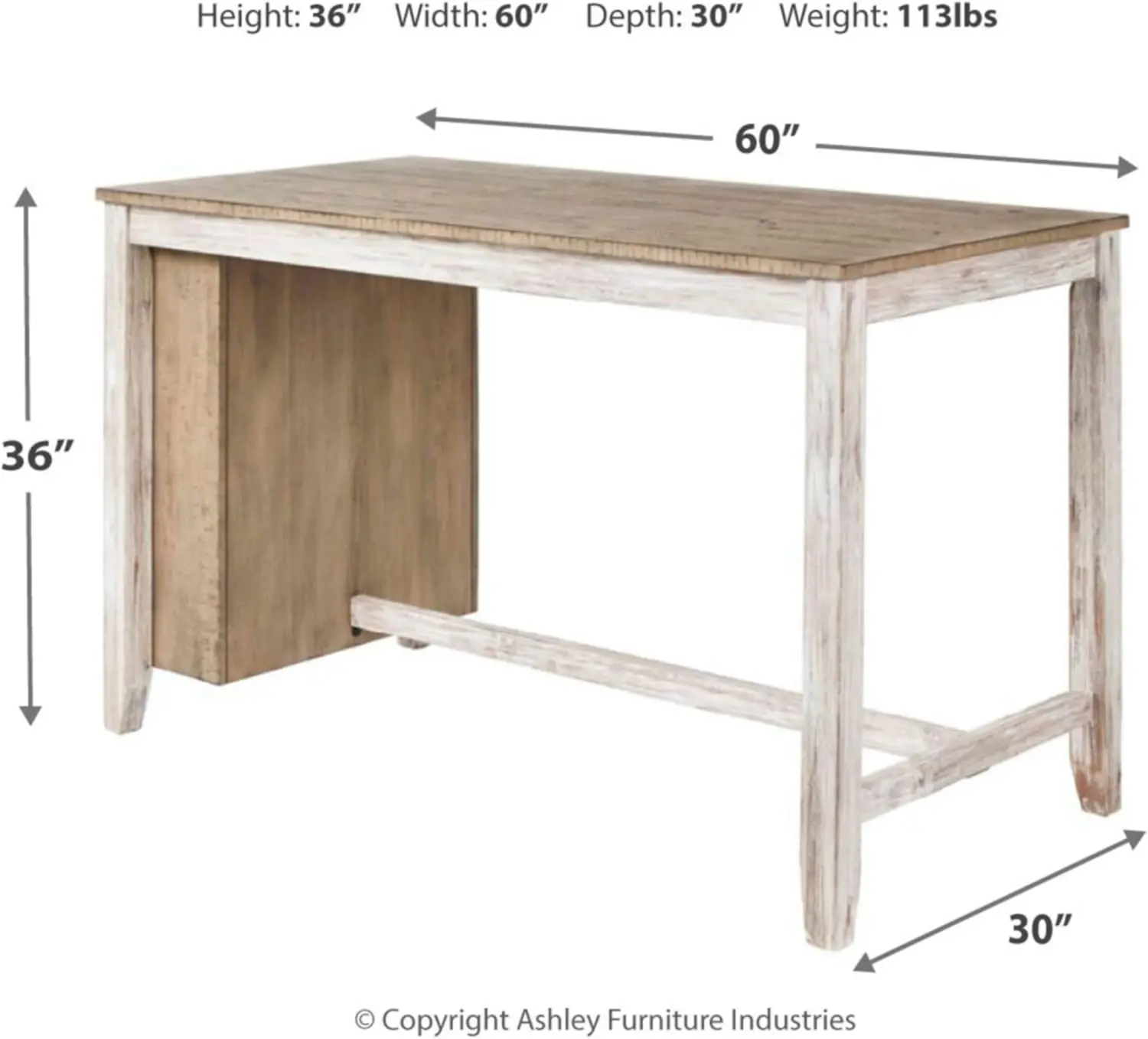 Skempton Farmhouse 36" Counter Height Dining Table with Storage & Wine Rack, Whitewash image 3