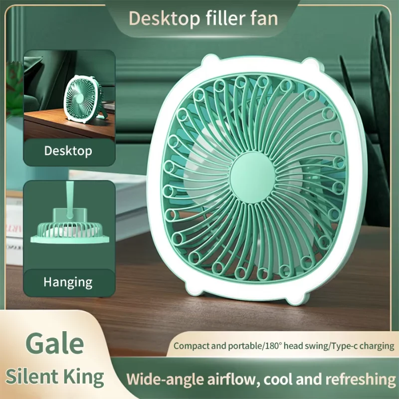 Rechargeable Portable Fan Wireless Ceiling LED Tent Light Desktop Mute Mini Summer Lighting Cooling Tool for Students