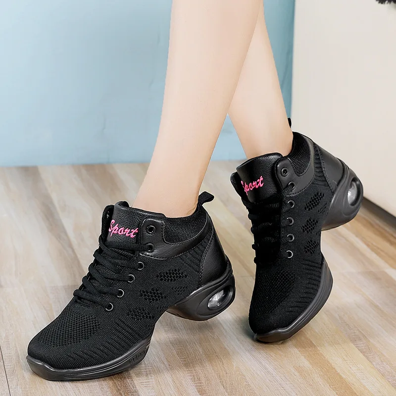 

High Top Square Dance Shoes Mesh Breathable Middle Heel Jazz Dance Shoes Soft Soled Fitness Modern Dance Shoes For Women