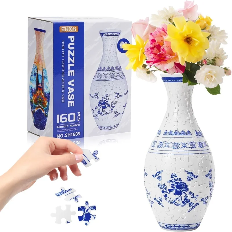 

3D-пазл-ваза, имитирующая сине-белый фарфор, из АБС-пластика, игрушка-конструктор для самостоятельной сборки, для цветочных композиций, украшение для дома, подарок на новоселье