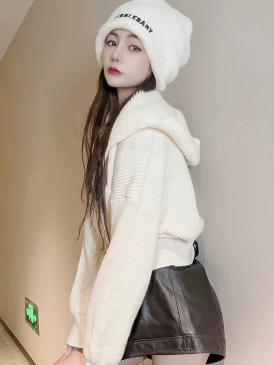 Retro Short High Waist Thickened Navy Collar Sweater Women Spring Autumn Outerwear Overhead Knitted Shirt Casual Style