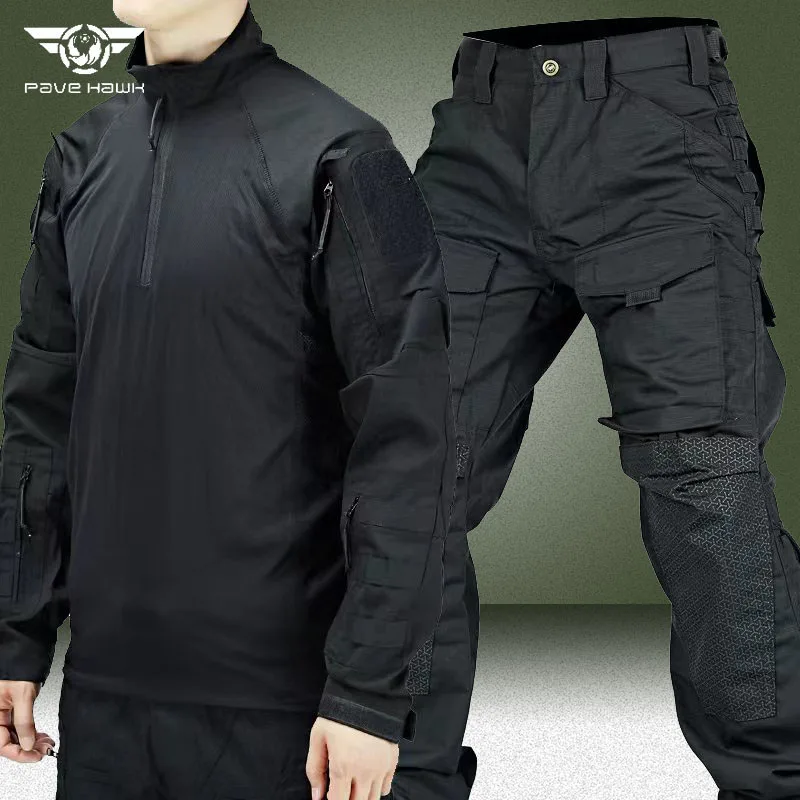 Intruder Tactical Set Men Military Multi-pocket Combat Long Sleeve Tshirt Outdoor Wear-resistant Cargo Pant Army Breathable Suit