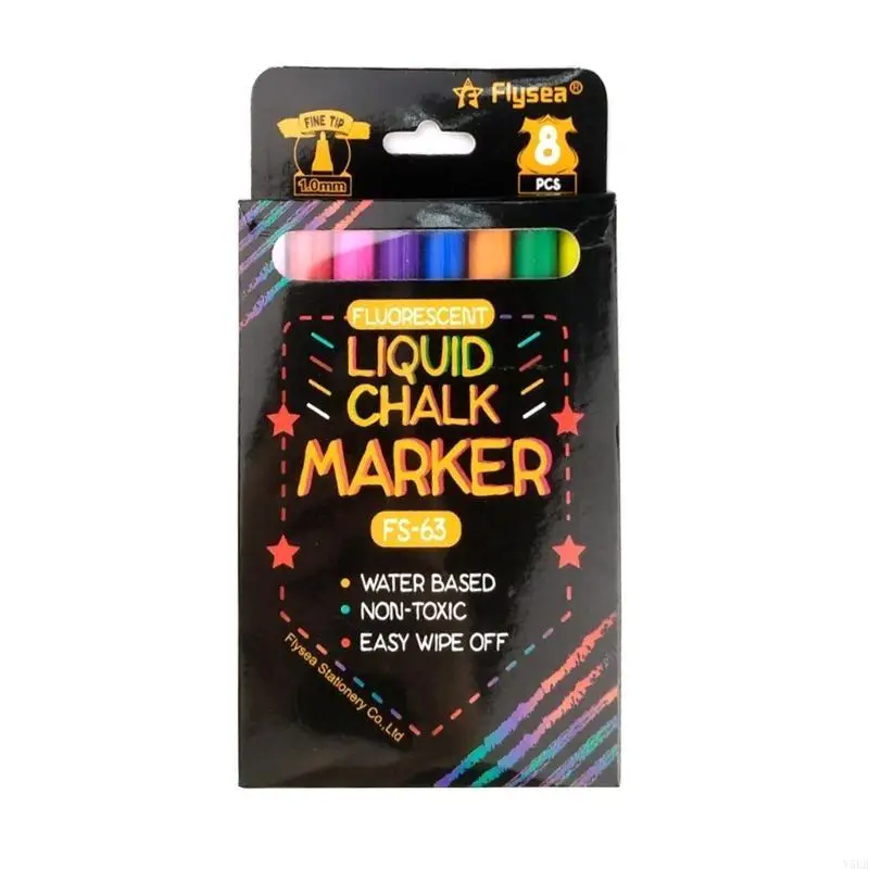 Y5LB 8 Pack Erasable Liquid Chalks Marker Pen Dry Erases Markers Fluorescent Markers Highlighters for Glass Window Whiteboard