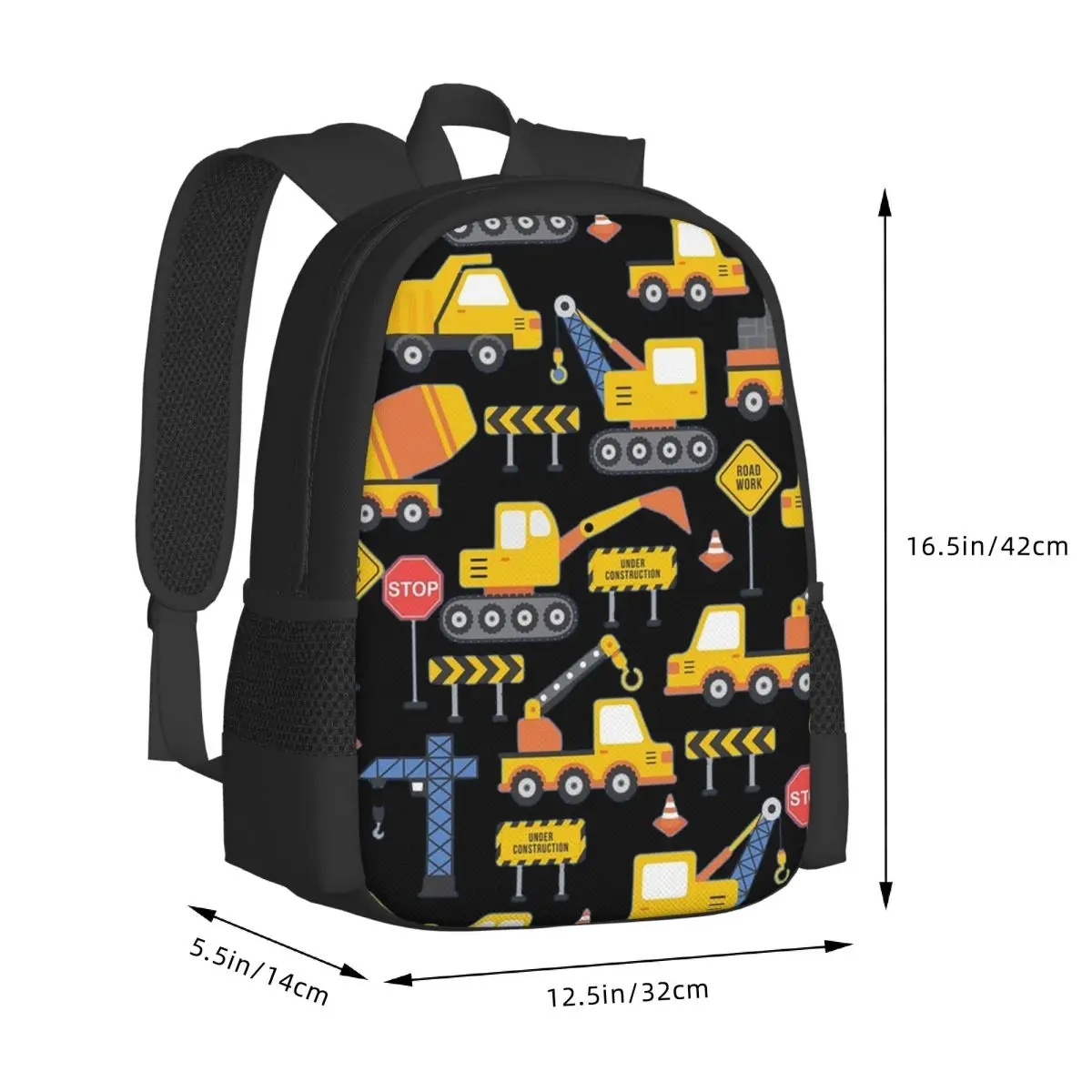 Road Work Under Construction Transportation Pattern Blue Backpack School Bag Hiking Travel Daypack Fashion Bookbag Shoulder Bags