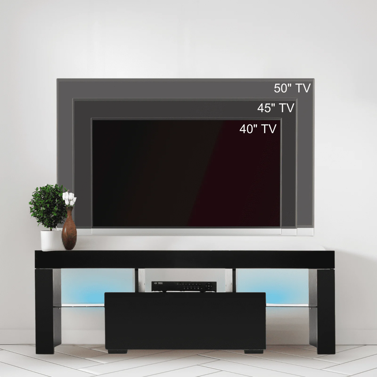 Modern LED Light TV Stand, Storage Console Cabinet Furniture with LED Drawer and Shelves, Entertainment Center