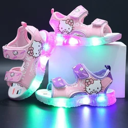 2024 Summer Baby LED Light Sandals For Girls Cute Hello Kitty scarpe Casual per bambini antiscivolo scarpe da spiaggia per bambini scarpe da esterno