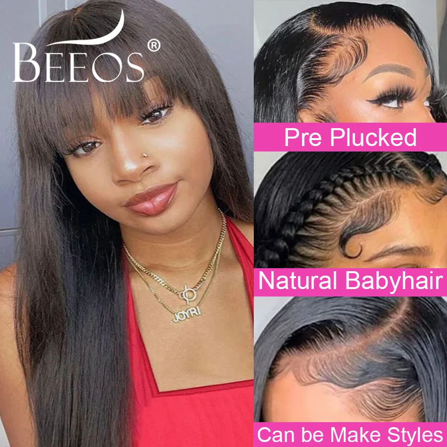 الترا المجهزة الحرير شعر مستعار مستقيم مع الانفجارات 13x6 HD الدانتيل الشفاف الجبهة خصلات الشعر المستعار الإنسان غير مرئية ريمي عذراء الشعر للنساء