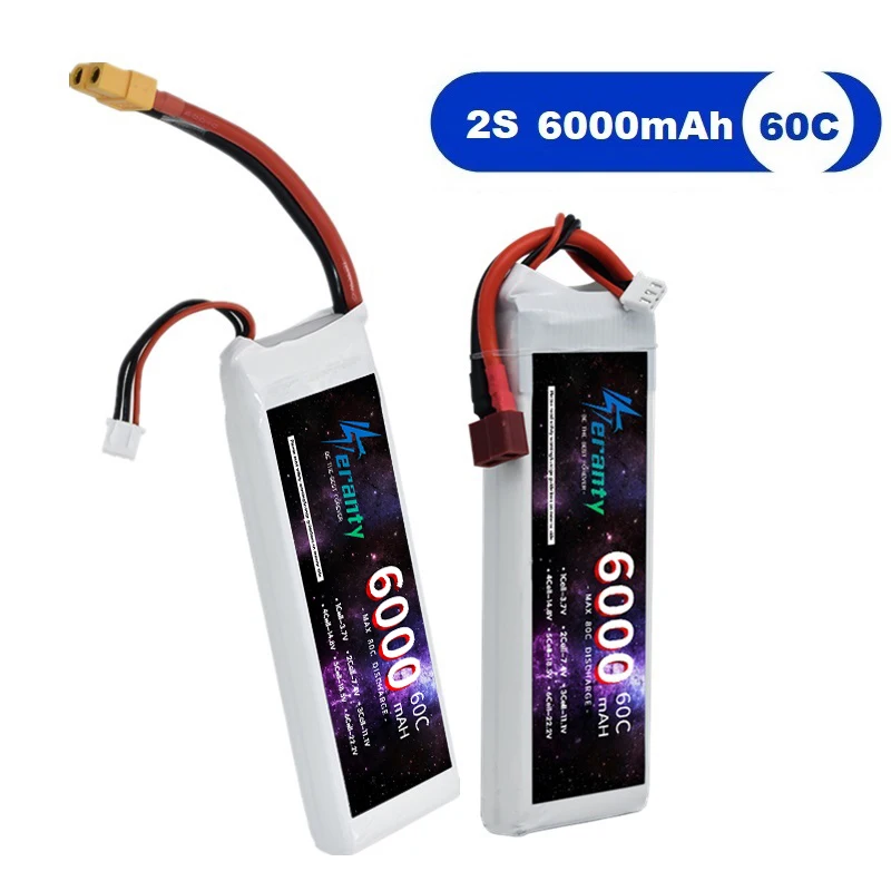 Battery for RC FPV Racing Drone Lipo 2S 7.4V 6000mAh 60C Lipo Battery For UAV RC Helicopter FPV Car Boat Airplane Parts MAX 80C