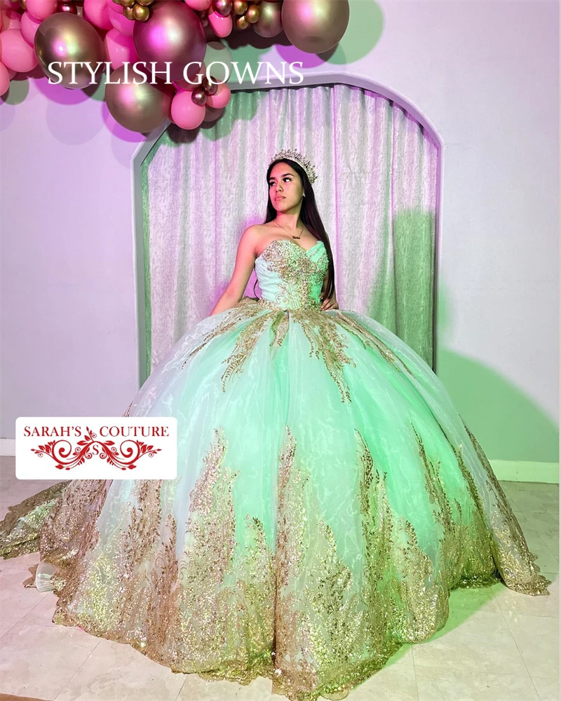 

Mexico Champagne Sweetheart Quinceanera Dress Beaded Appliques Princess Ball Gown For Sweet 16 Birthday Party Robe De Bal