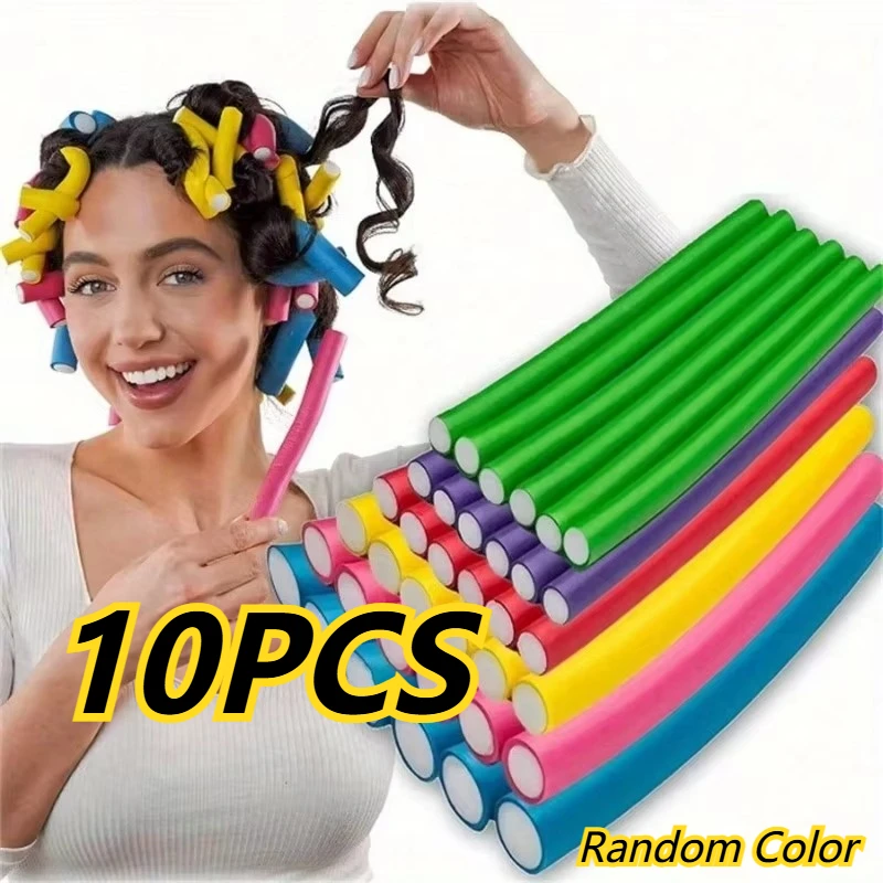 10pcs Flexible Heatless Hair Rollers Bendy Twist Curling Rods for Soft Foam Curls Universal Perm Curling Bar EVA Curling Iron
