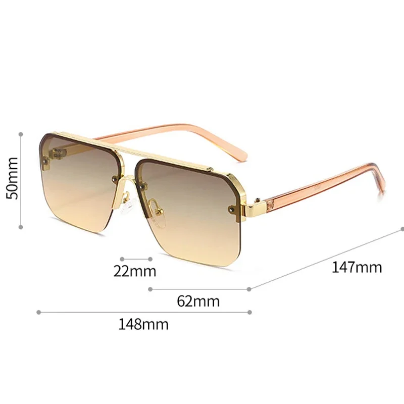 New Gradient Half-frame Sunglasses Women Fashion Metal Big Frame Sun Glasses Brand Design Luxury Square Men Eyewear view 5