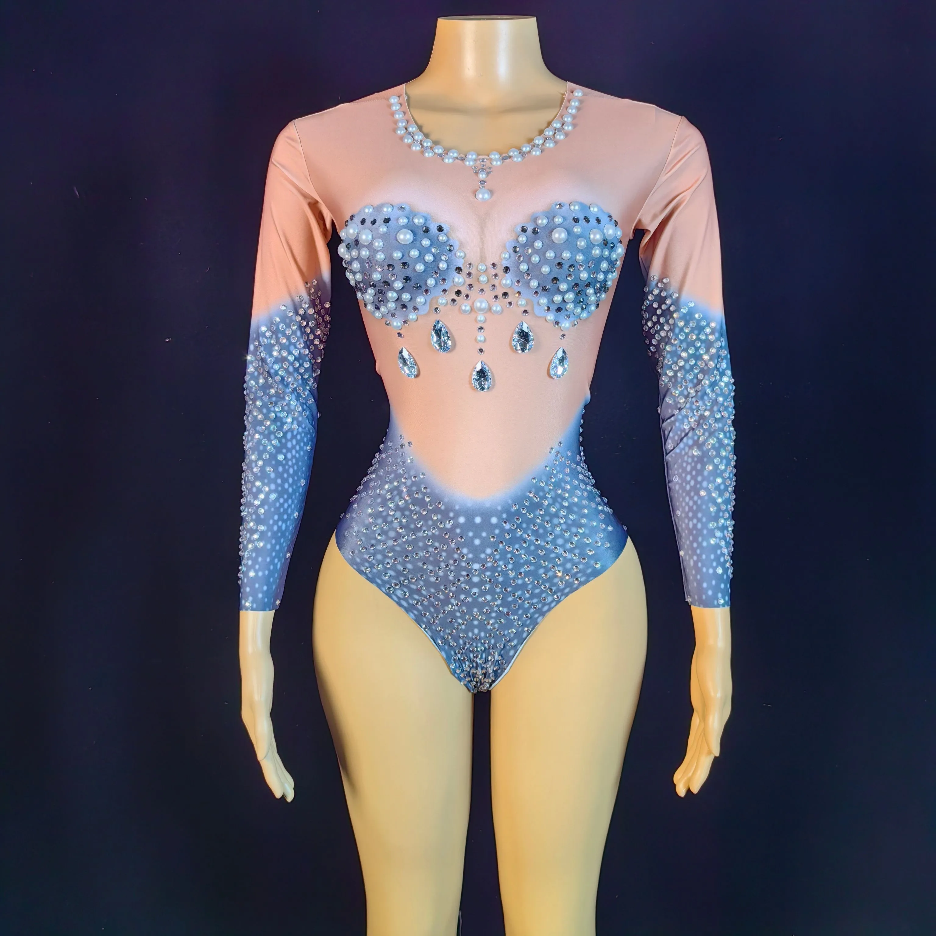 Nowy błyszczący kombinezon z kryształkami Stretch Sexy Bodysuit Women Birthday Stage Play Celebrate Dancer Party Show Mermaid Bodysuit