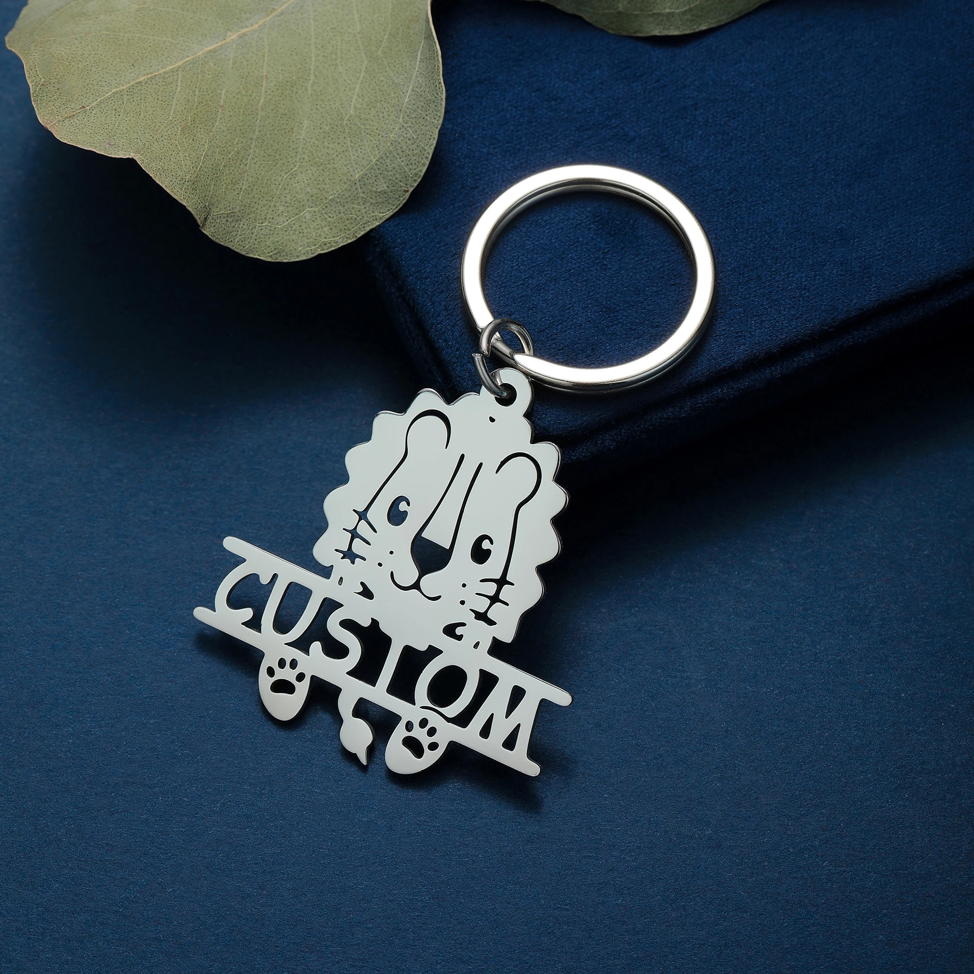 

Stainless Steel Personalized Name Keychain Men Women Customized Animal Lion Pendant Key Ring Jewelry Gift