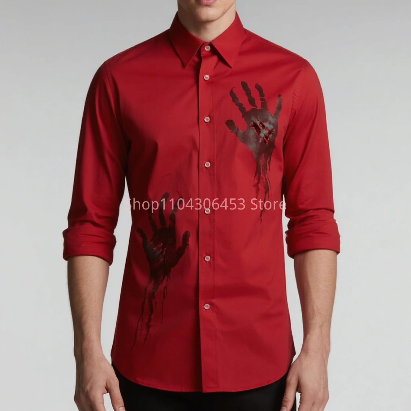 

Autumn Men's Halloween Castle Ghost Skull 3D Printing Funny Shirt Hawaiian Casual Long Sleeve Lapel Shirt Party Simple Retro Top