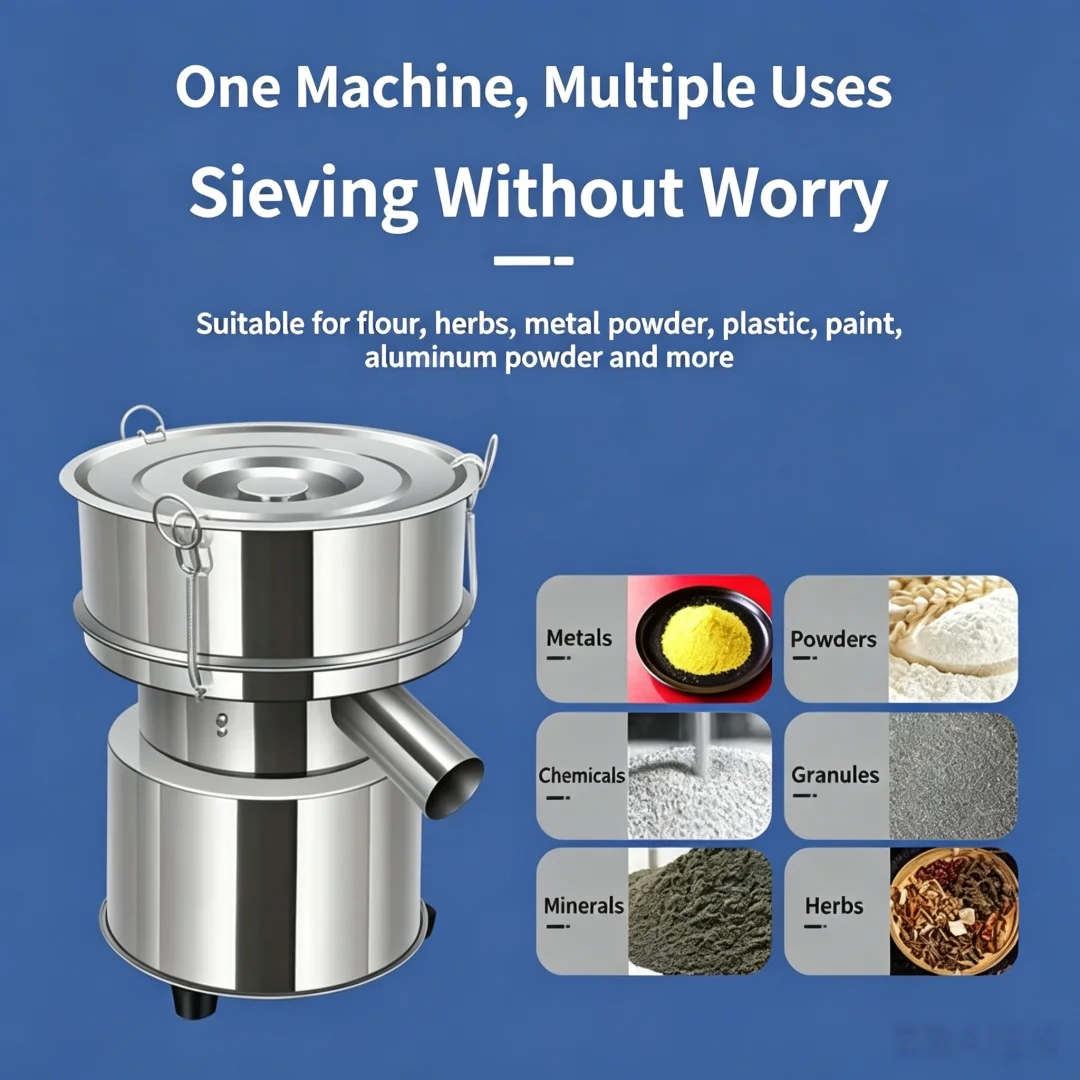 Small Stainless Steel Vibrating Sieve Machine, Electric Powder Shaker for Herbal Powder, Wood Powder and Flour