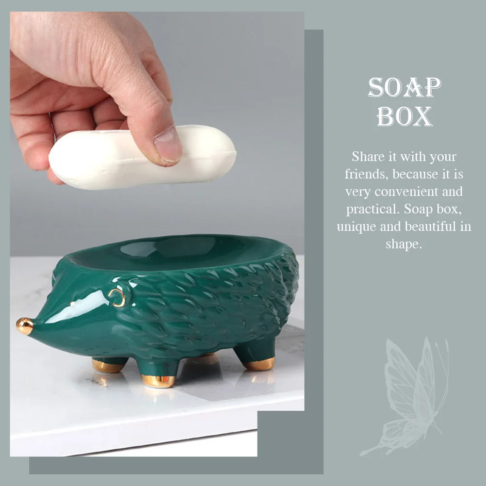 

Ceramic Soap Holder Hedgehog Shaped Drain Design for Bathroom Kitchen Sink Bathtub Soap Storage Box Home Supply Green