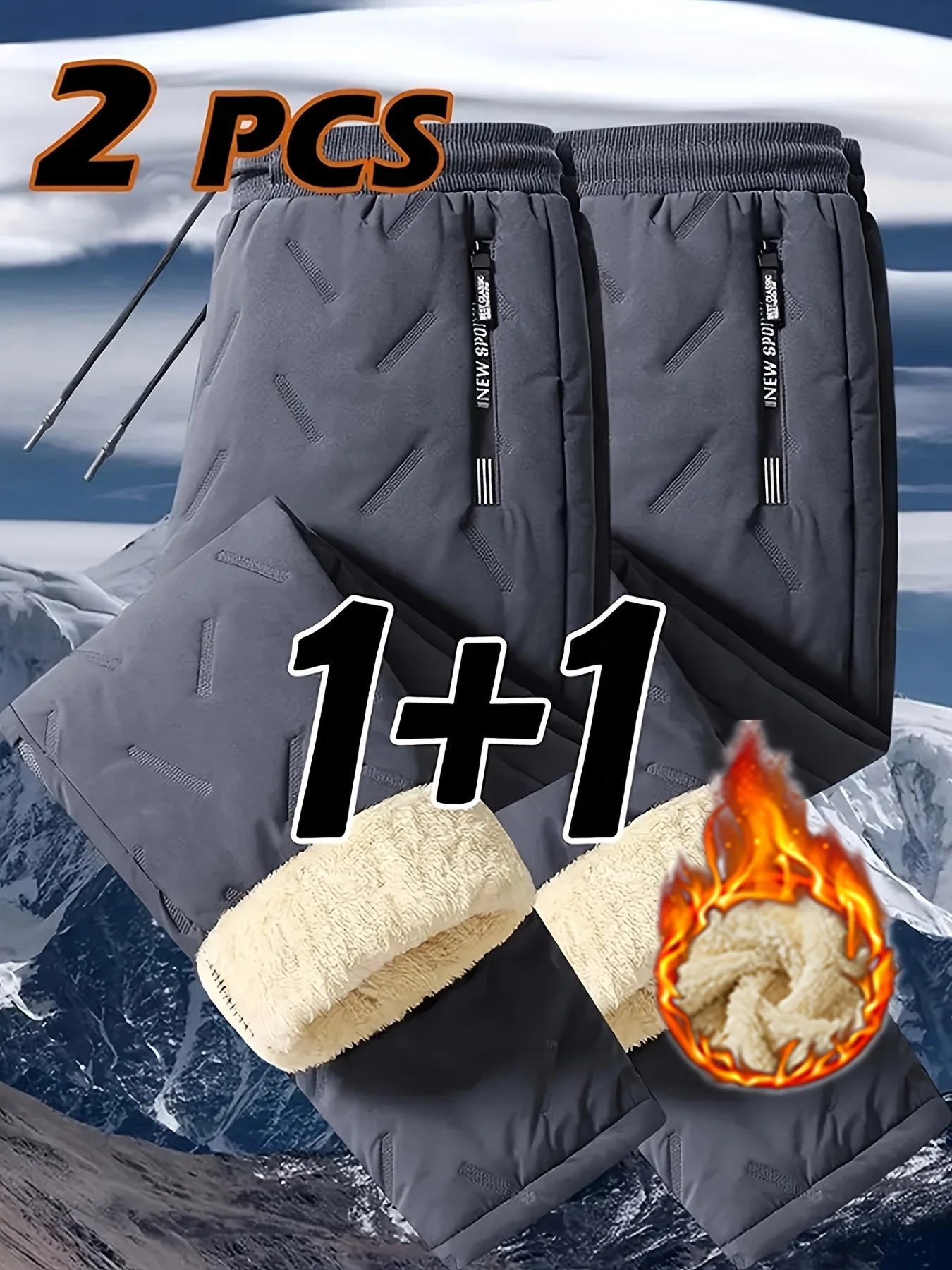 Herren-Winter-Wanderhose-Set, verdickt, kältebeständig, warm, Plüsch, mit Fleece gefüttert, zweiteilige Outdoor-Hose für kaltes Wetter – Detail 4