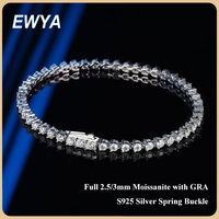 EWYA 3 Prong 2.5mm 3mm Full D Color Moissanite Diamond Tennis Bracelet for Women 925 Silver Link Chain Spring Buckle Bracelets