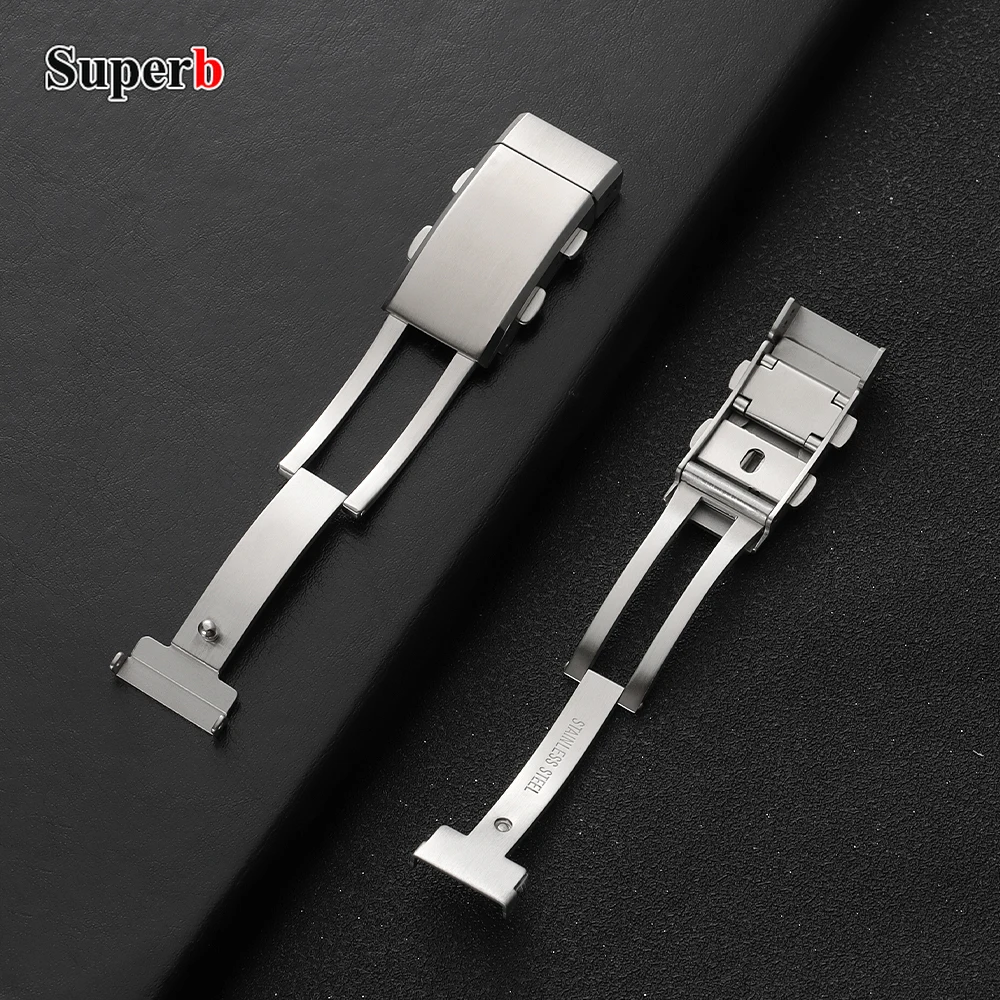 316L مطحونة المشبك ساعة المشبك 16/18/20/22 مللي متر نحى الفضة الفولاذ المقاوم للصدأ للطي سلامة استبدال نشر مشبك ساعة #6