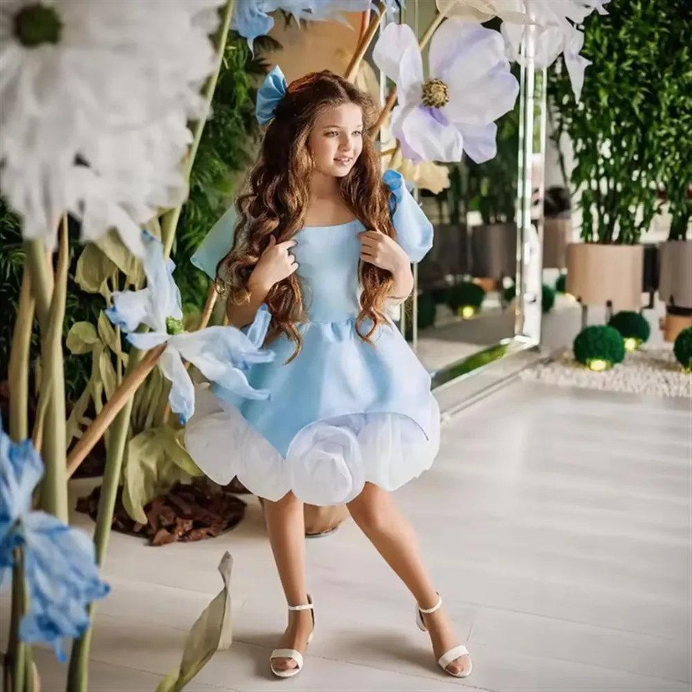 فستان زفاف فتاة الزهور بأكمام منتفخة مزهّرة فستان أطفال أنيق لحفلات أعياد الميلاد زي فيستدوس دي نوفيا #2