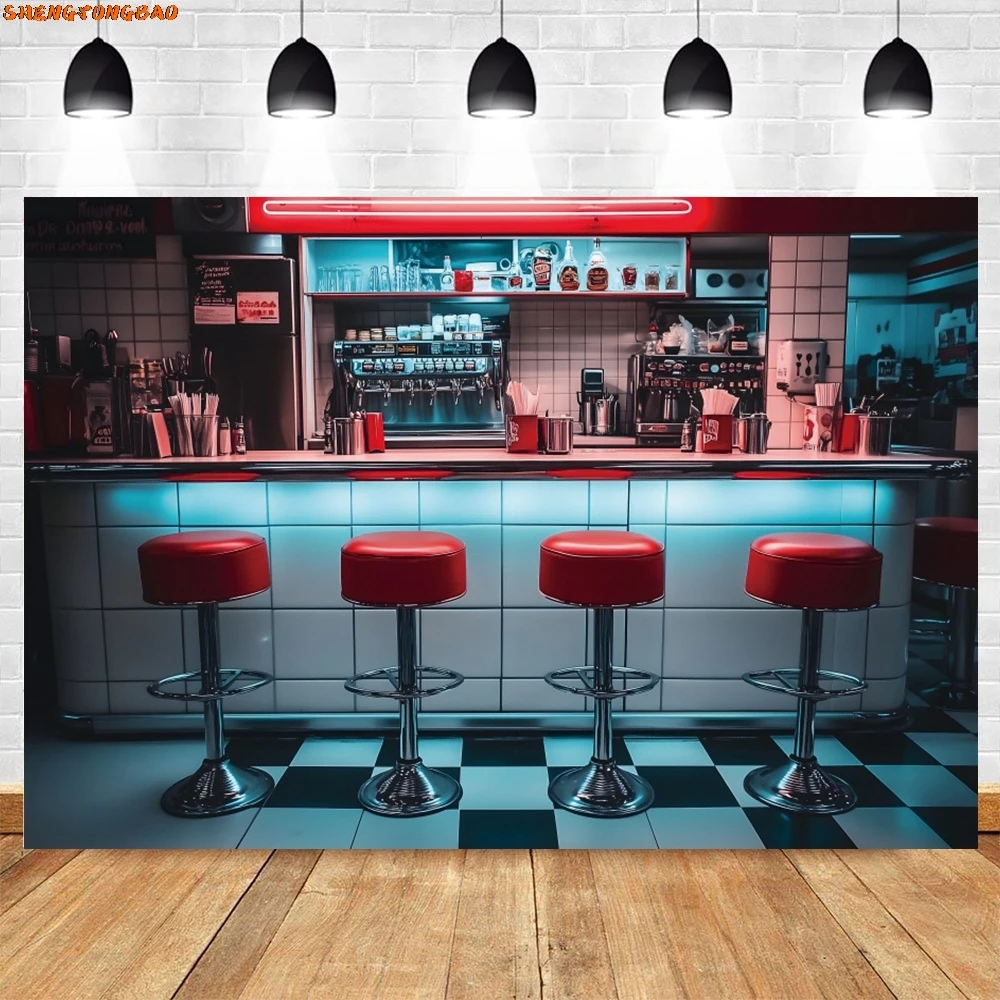 50'S Soda Shop ตกแต่งแบนเนอร์การถ่ายภาพฉากหลัง Back To 50'S Rock Party ฉากหลัง Soda Shop พื้นหลัง Photo Studio Props