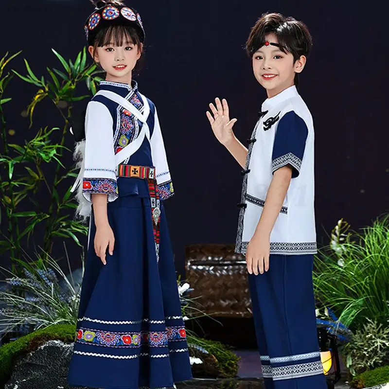 男の子 女の子 ミャオ族 モン族 ダンス衣装 子供用 民族衣装 ヴィンテージ 伝統的な中国の民族衣装 ステージパフォーマンス 民族衣装