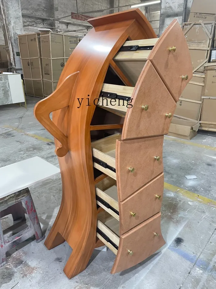 

TQH waist five buckets solid wood retro bedroom storage cabinet living room drawer cabinet furniture
