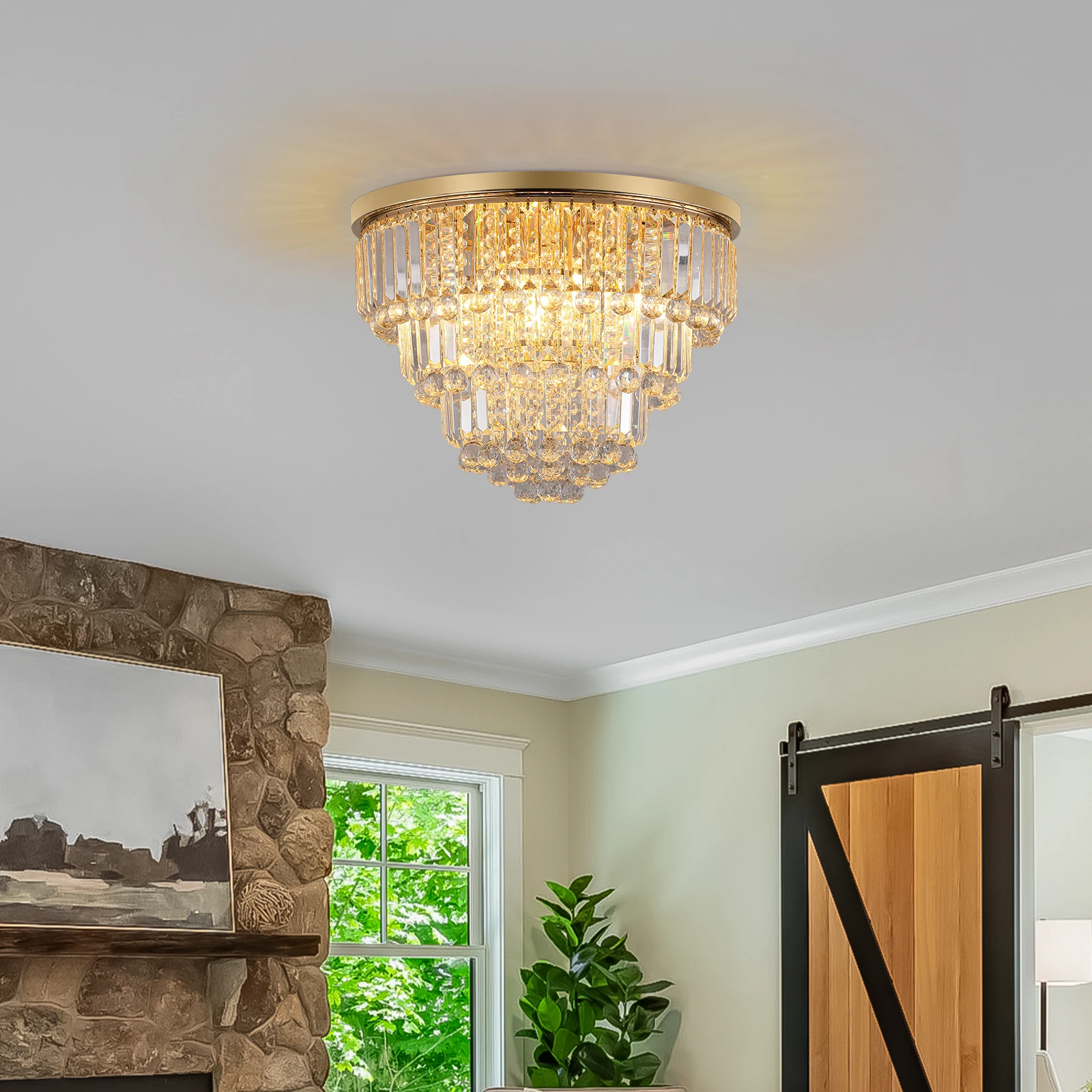 

K9 Crystal Chandelier Ceiling Light,flush Mount ceiling light fixture,Modern round chandelier lighting (Gold)
