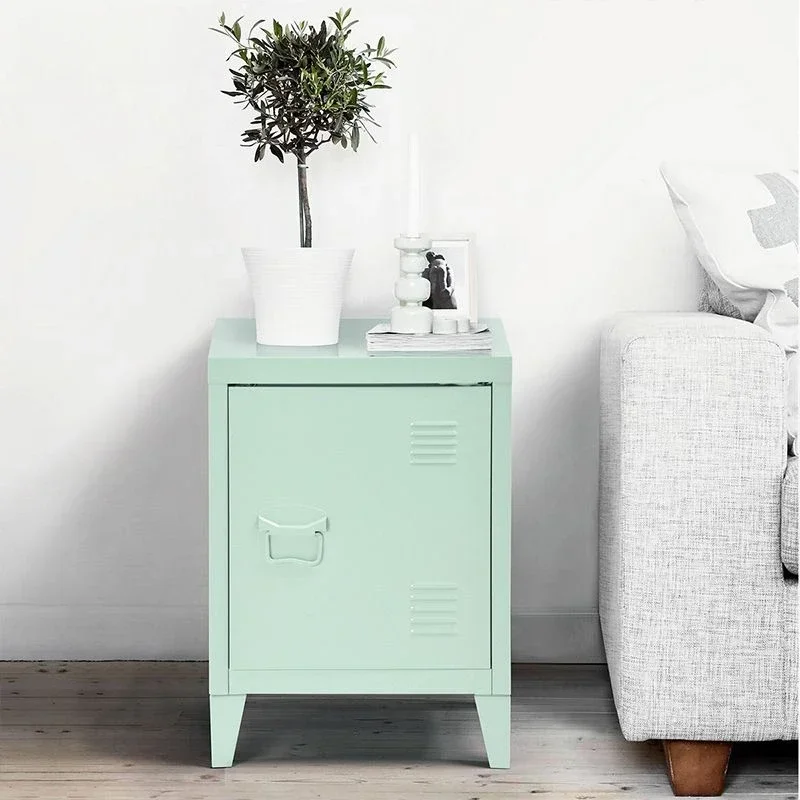 Nordic Style Iron Bedside Table, Steel Storage Cabinet, Creative Bedroom Square Metal Storage Side Cabinet, Home Furniture