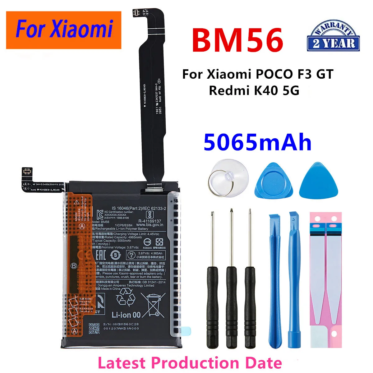 

Brand New BM56 5065mAh Battery For Xiaomi POCO F3 GT /Redmi K40 5G BM56 Phone Replacement Batteries+Tools